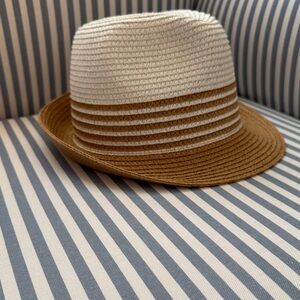 Magid Cream and Brown Striped Fedora Hat